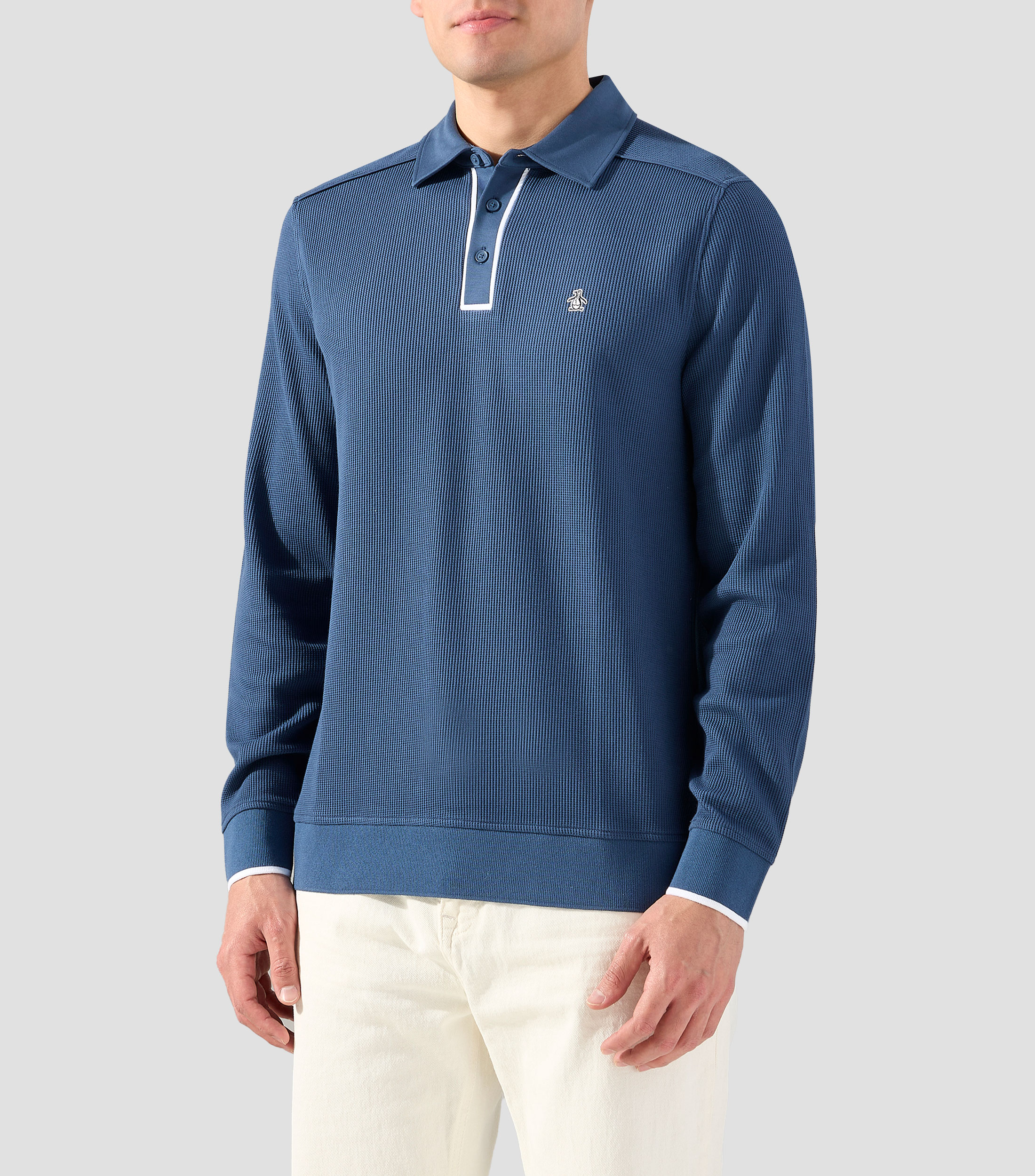 Playera tipo polo manga larga microdiseño Hombre